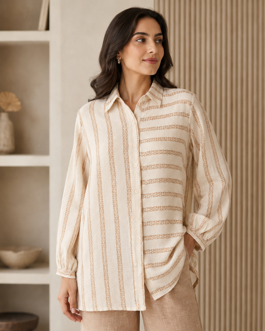 Ivory Striped Cotton Shirt Pant Co-ord Set