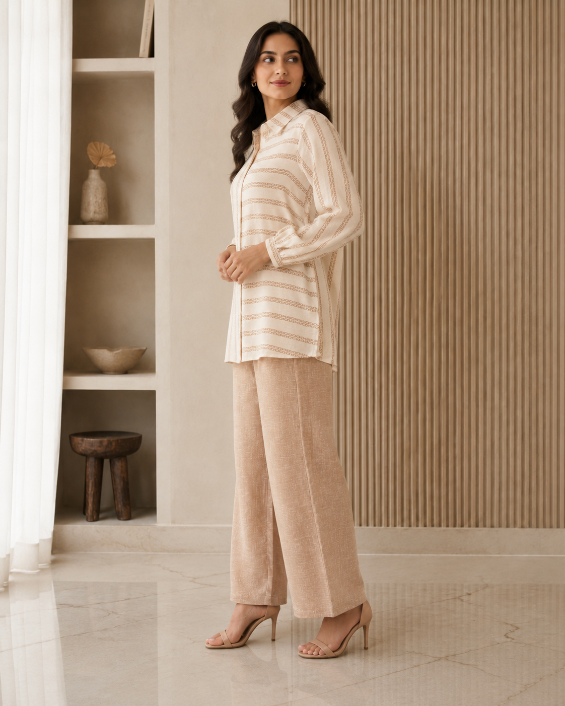 Ivory Striped Cotton Shirt Pant Co-ord Set