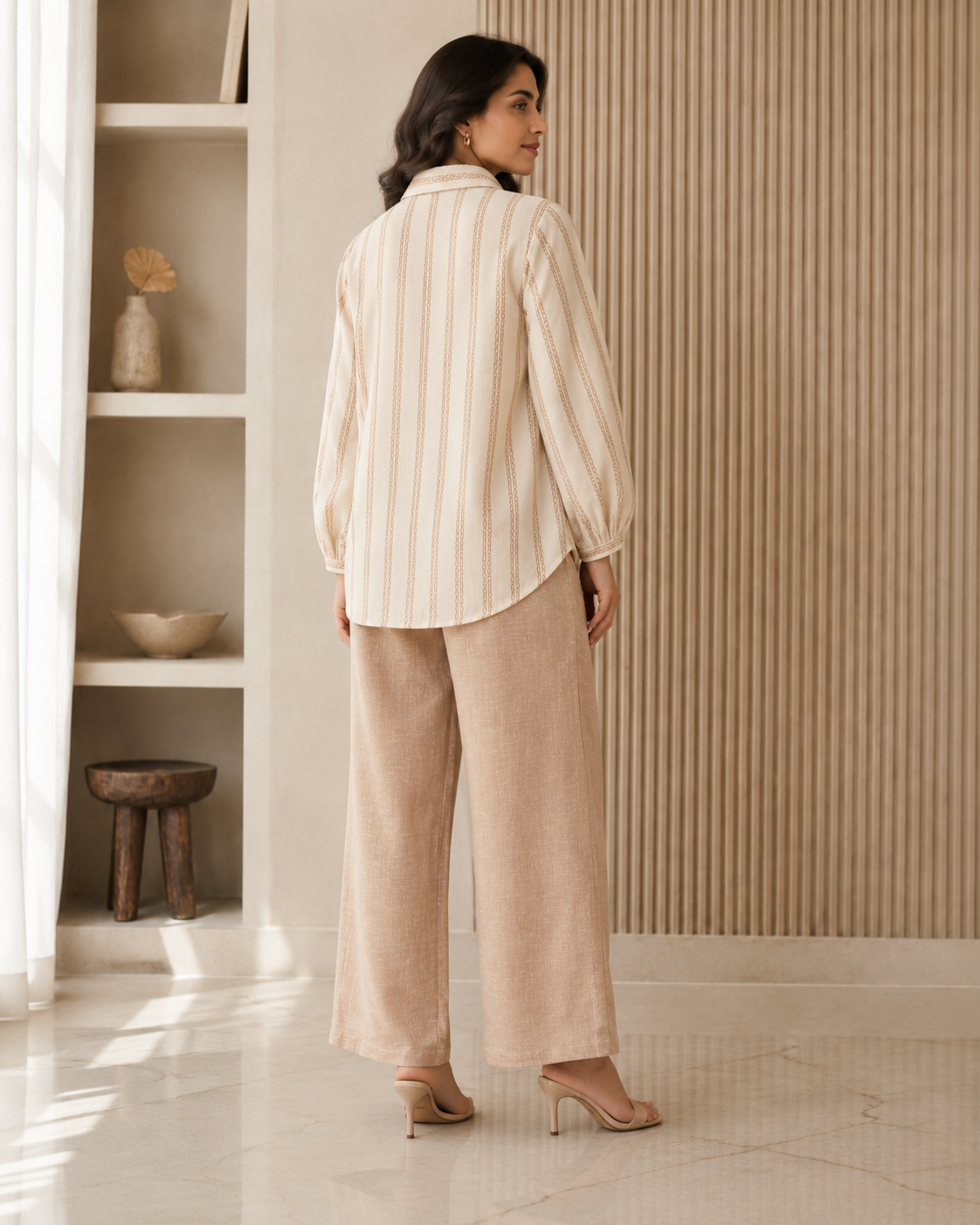Ivory Striped Cotton Shirt Pant Co-ord Set
