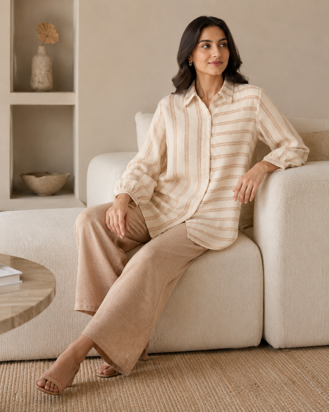 Ivory Striped Cotton Shirt Pant Co-ord Set