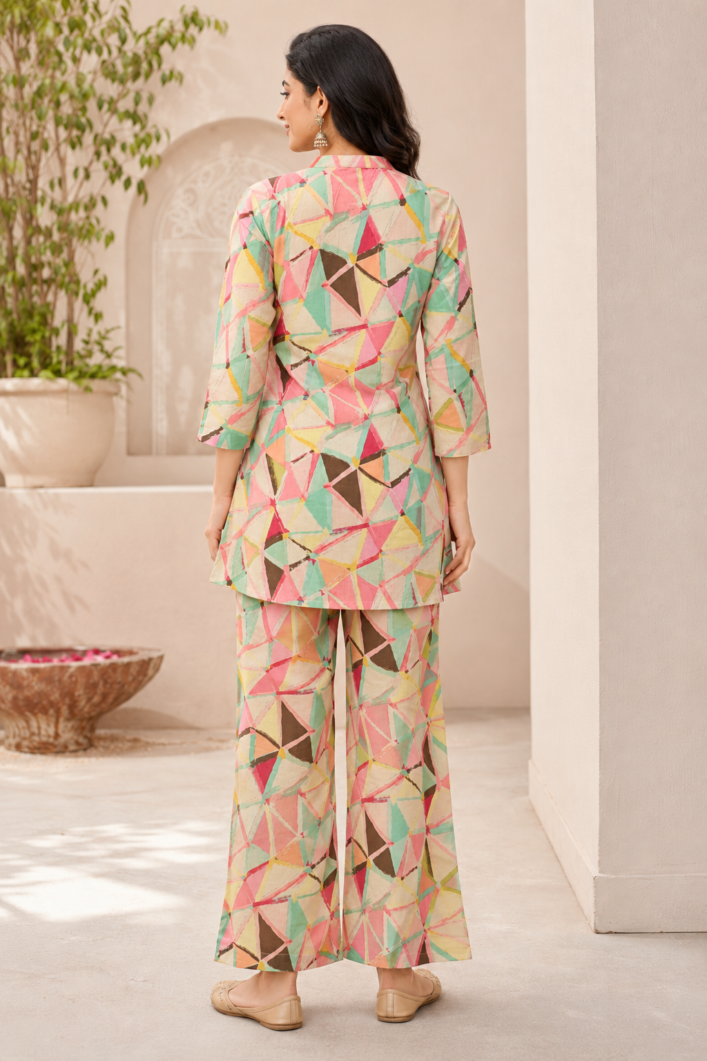 Pastel Geometric Printed Kurta Pant Co-ord Set