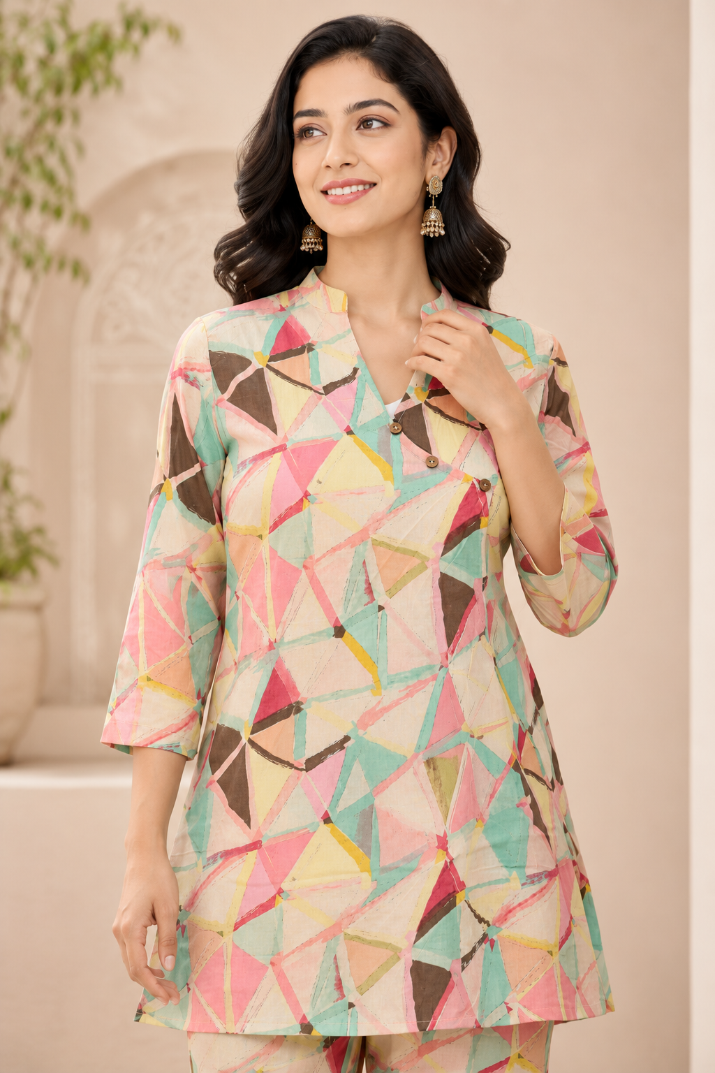 Pastel Geometric Printed Kurta Pant Co-ord Set
