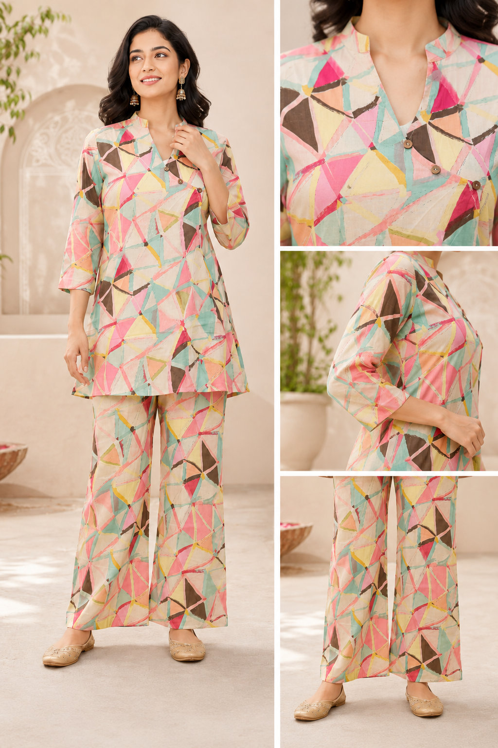Pastel Geometric Printed Kurta Pant Co-ord Set
