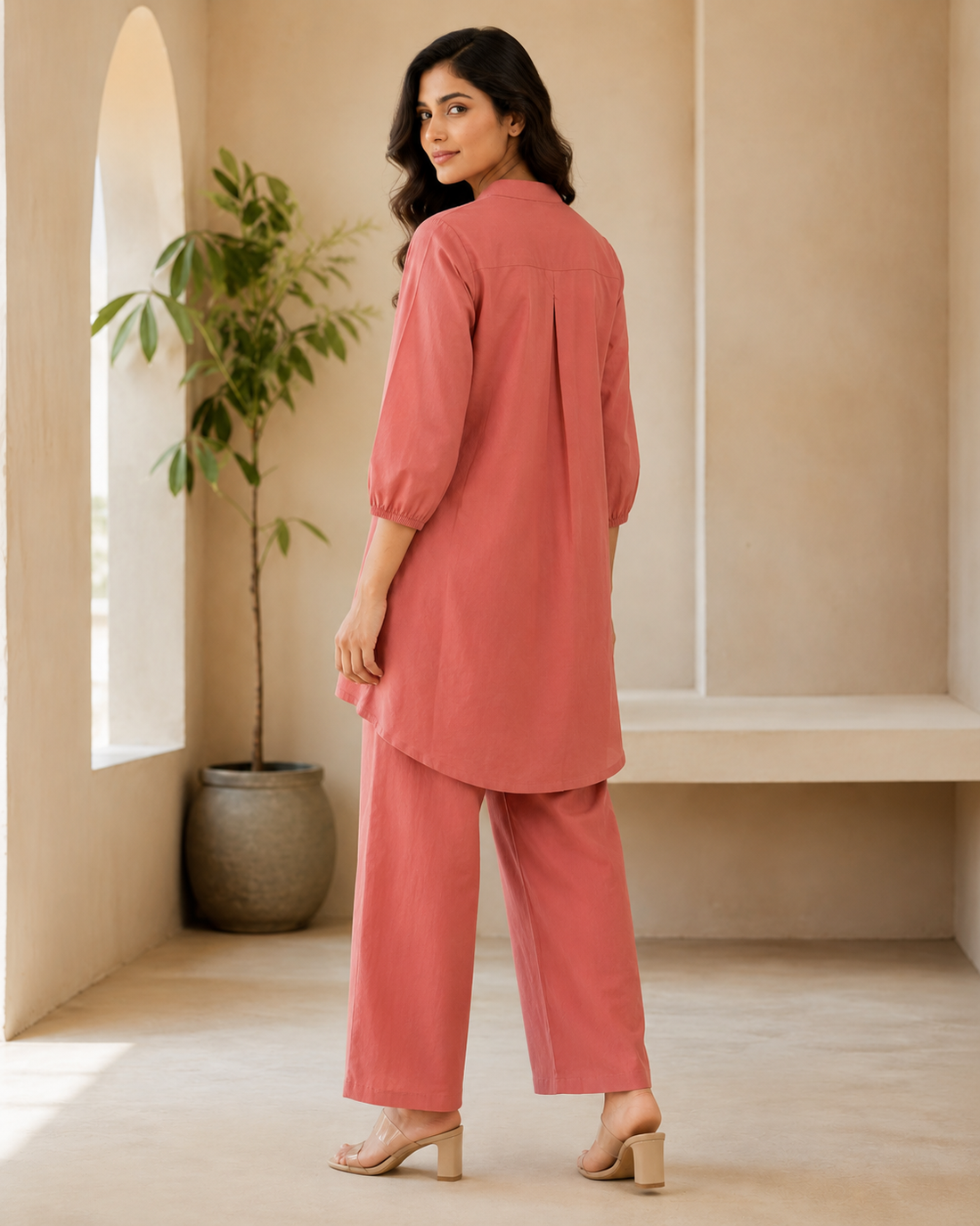 Dusty Rose Embroidered Kurta Pant Co-ord Set