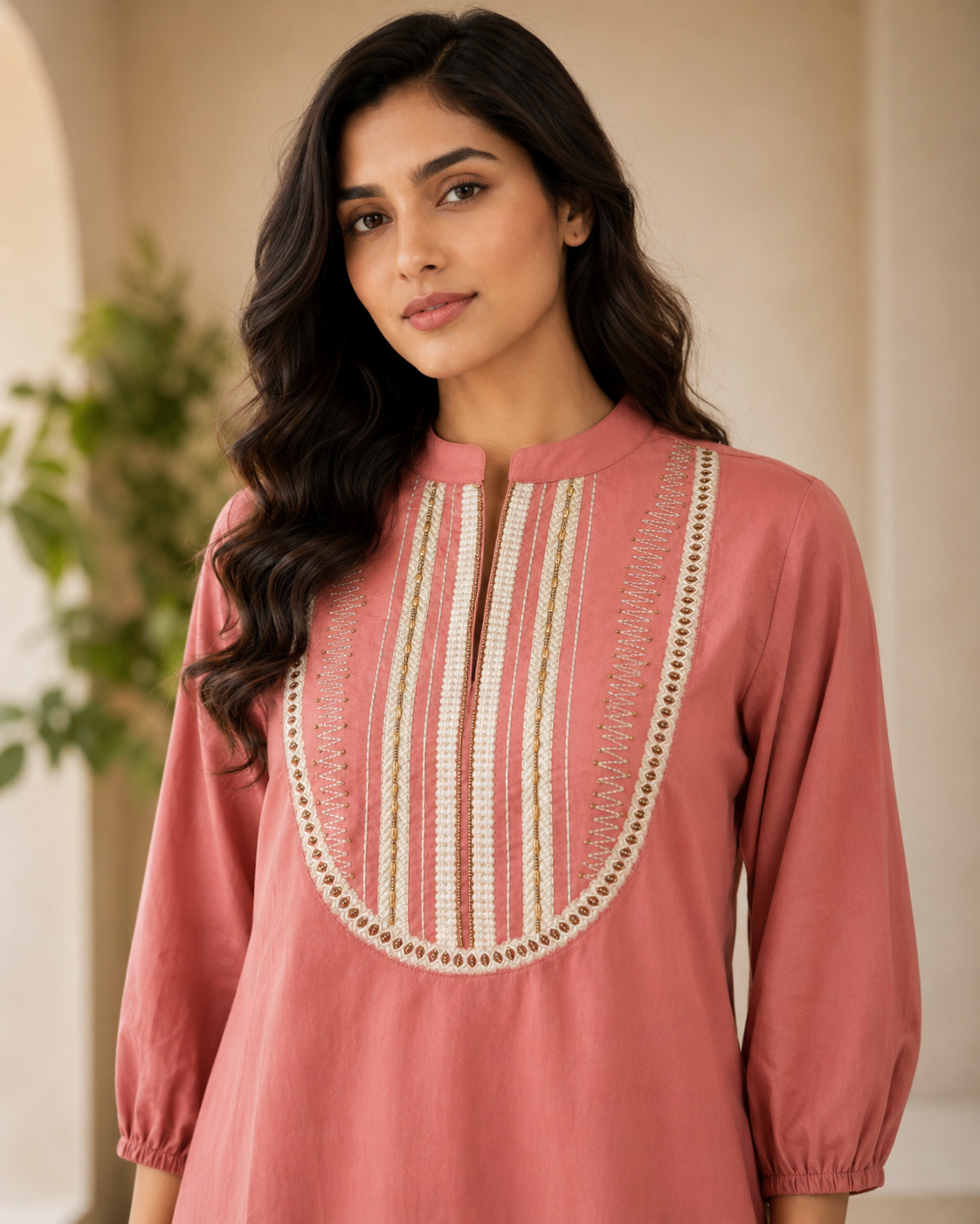 Dusty Rose Embroidered Kurta Pant Co-ord Set
