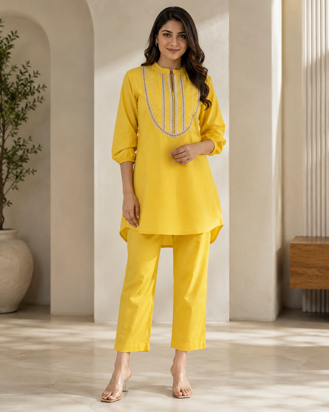 Sunshine Yellow Embroidered Kurta Pant Set