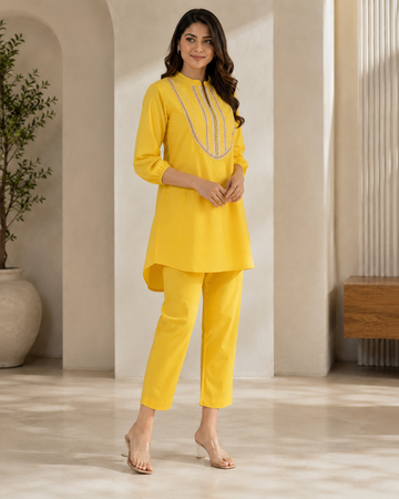 Sunshine Yellow Embroidered Kurta Pant Set