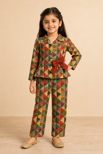 Multicolour Geometric Bow Co-ord Set