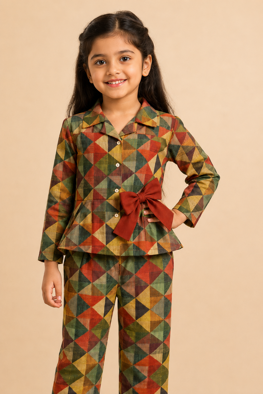 Multicolour Geometric Bow Co-ord Set