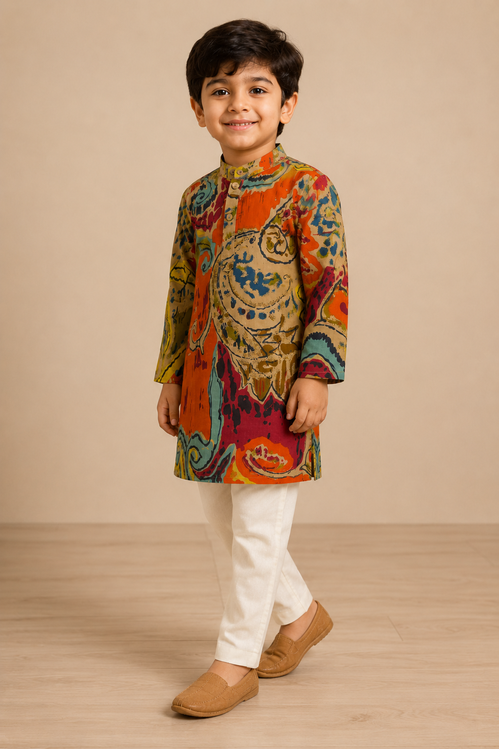 Multicolour Abstract Printed Kurta Pant Set
