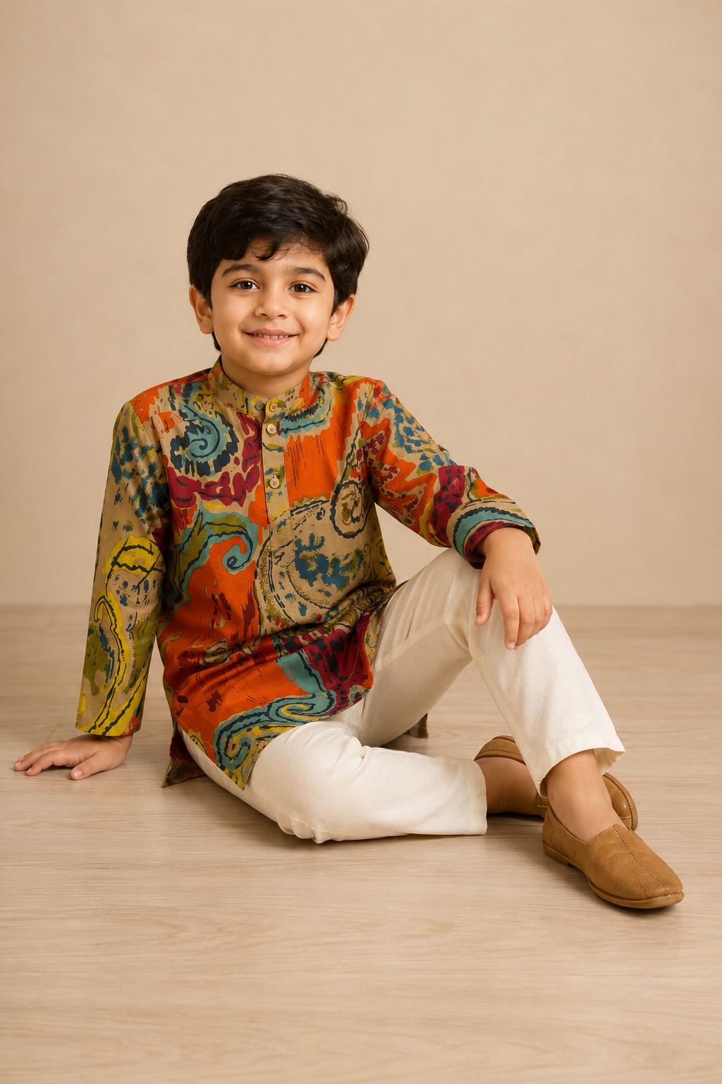 Multicolour Abstract Printed Kurta Pant Set