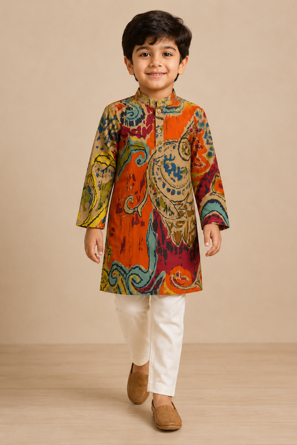 Multicolour Abstract Printed Kurta Pant Set