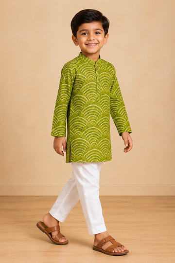 Green Wave Printed Kurta Pant Set