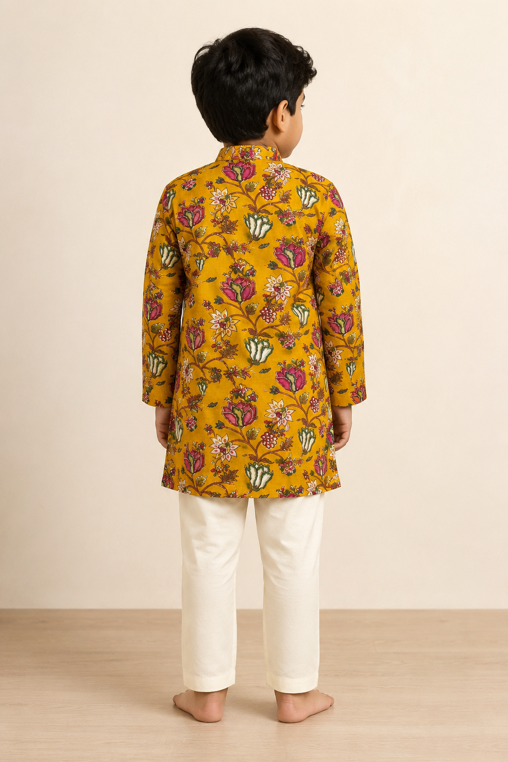 Mustard Floral Printed Kurta Pant Set