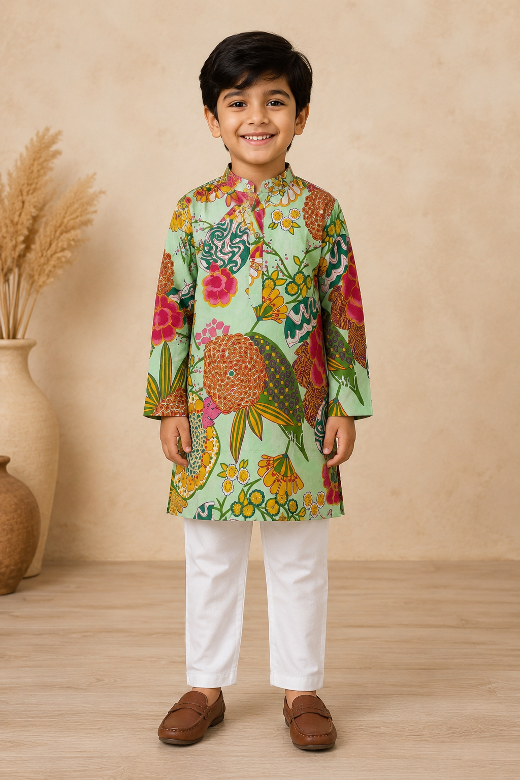 Mint Green Floral Printed Kurta Pant Set