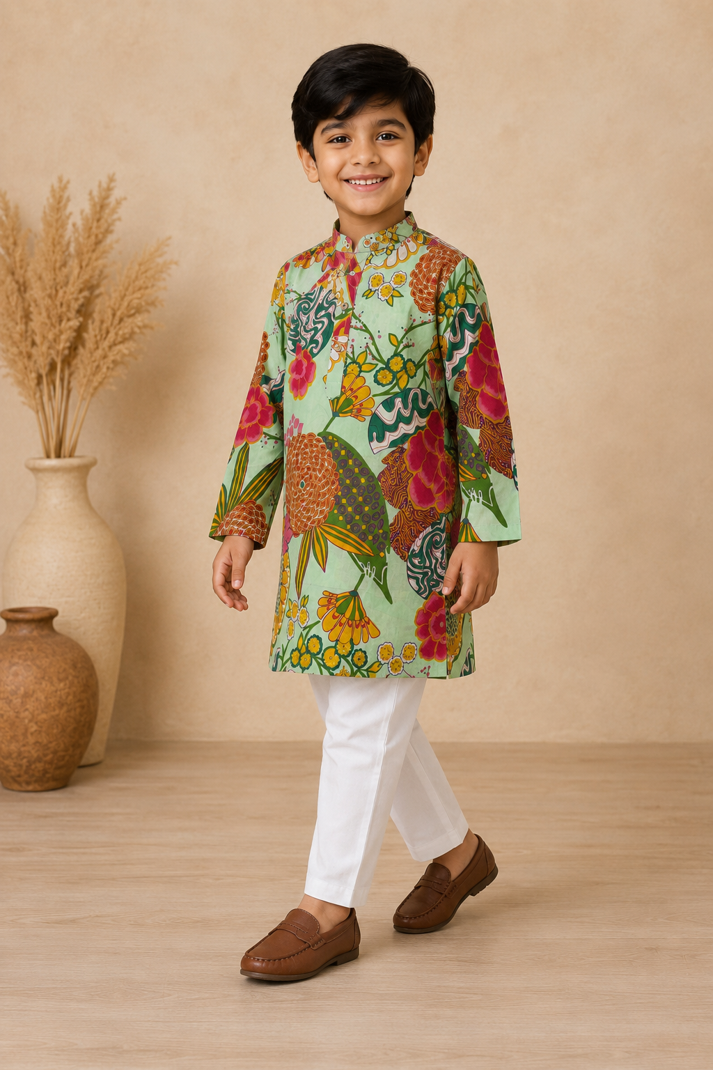Mint Green Floral Printed Kurta Pant Set