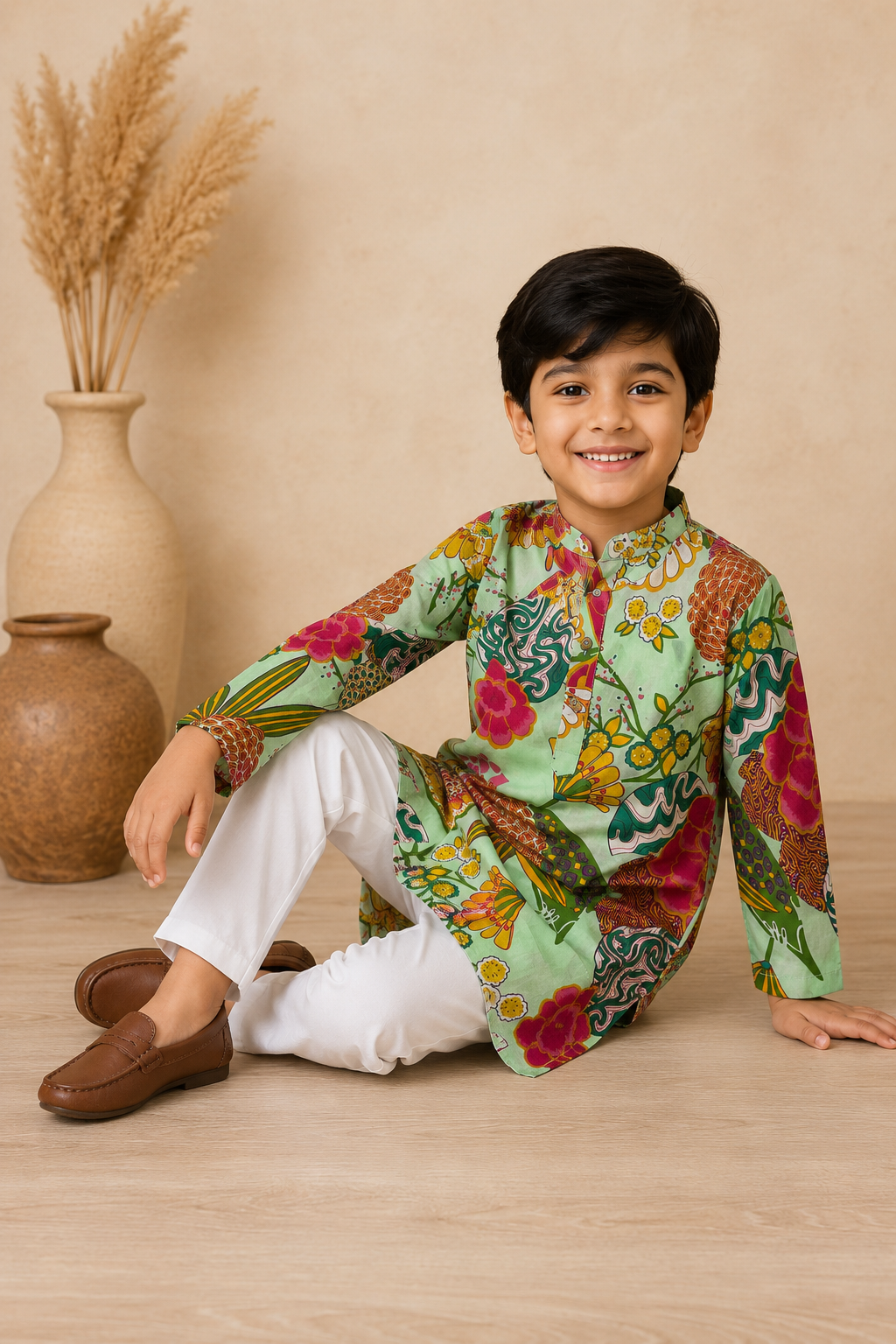 Mint Green Floral Printed Kurta Pant Set