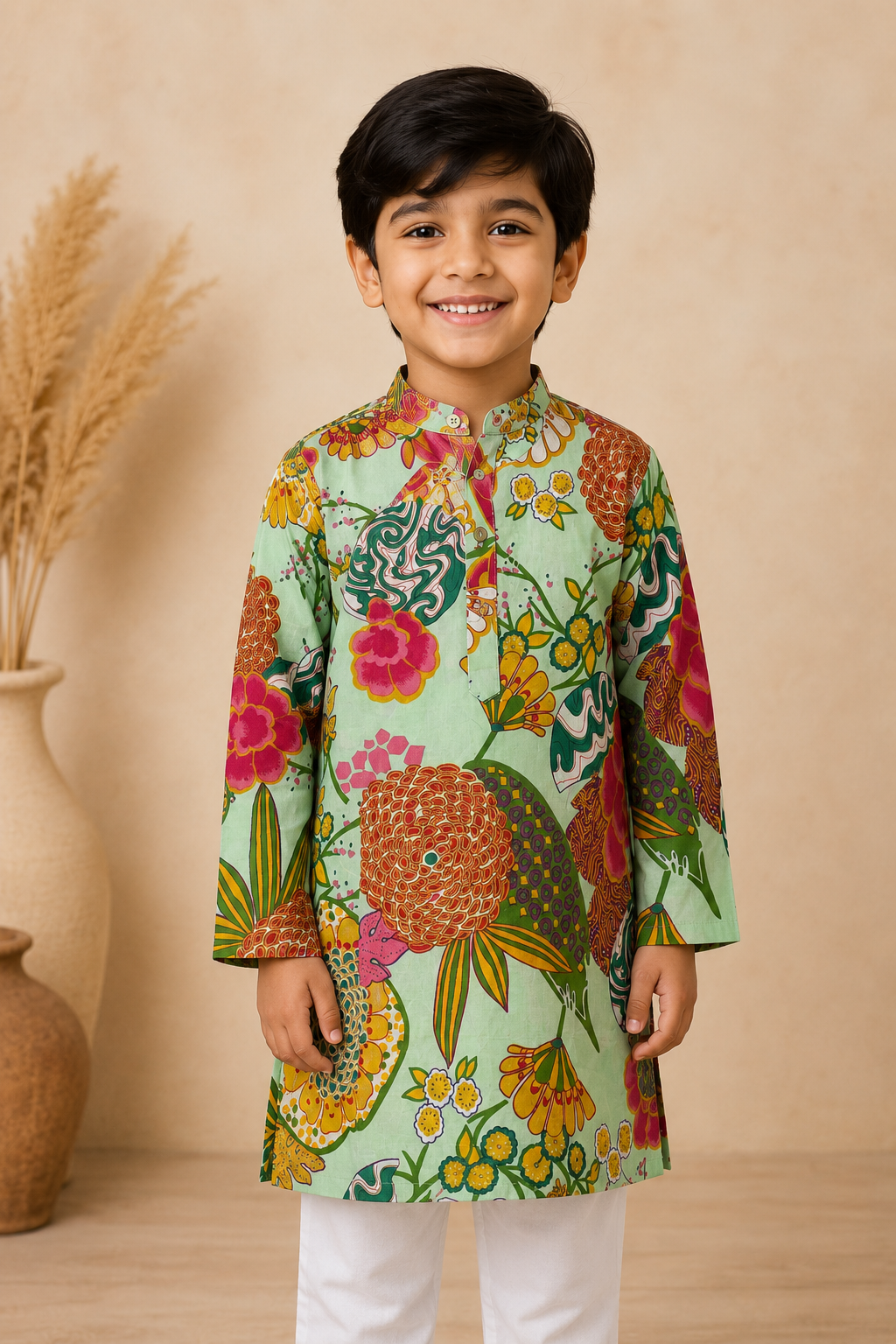 Mint Green Floral Printed Kurta Pant Set
