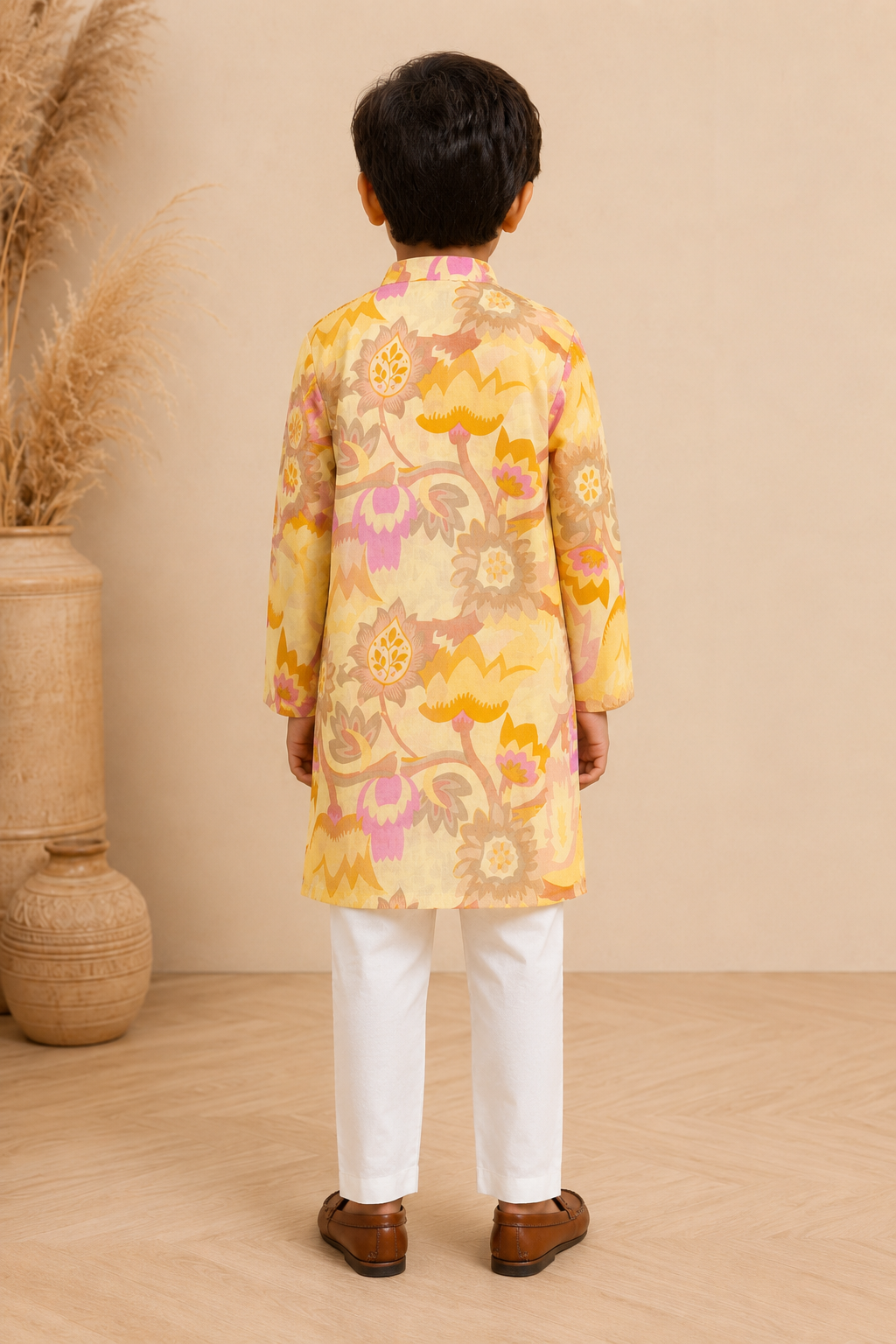 Pastel Yellow Floral Printed Kurta Pant Set