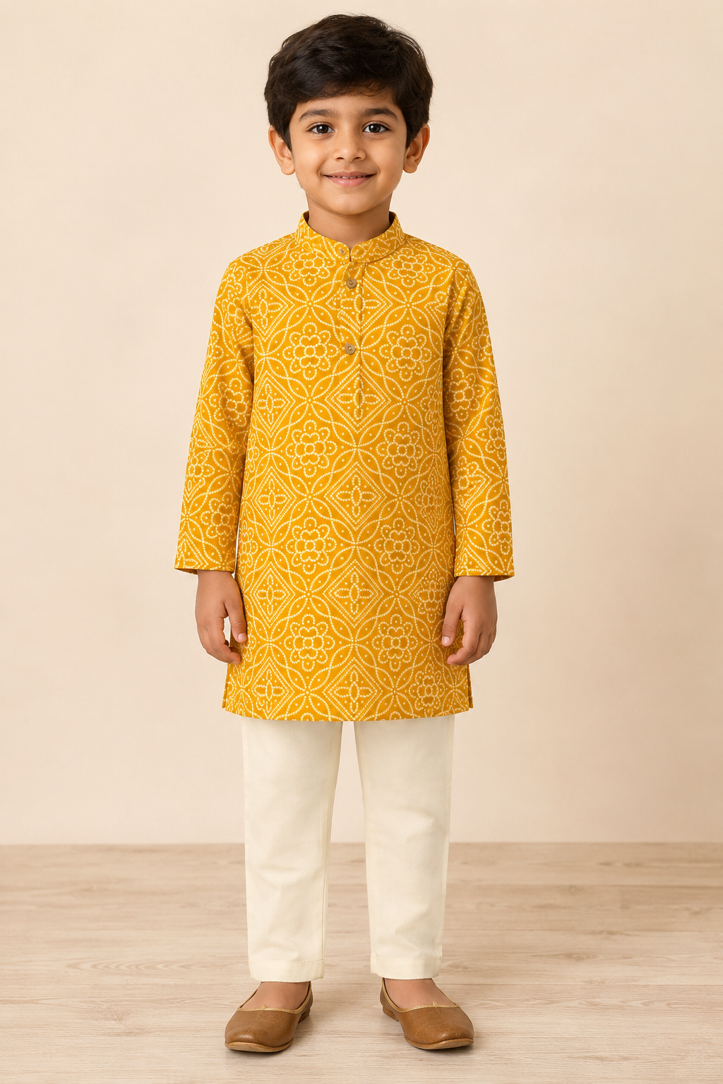 Mustard Yellow Geometric Printed Kurta Pant Set