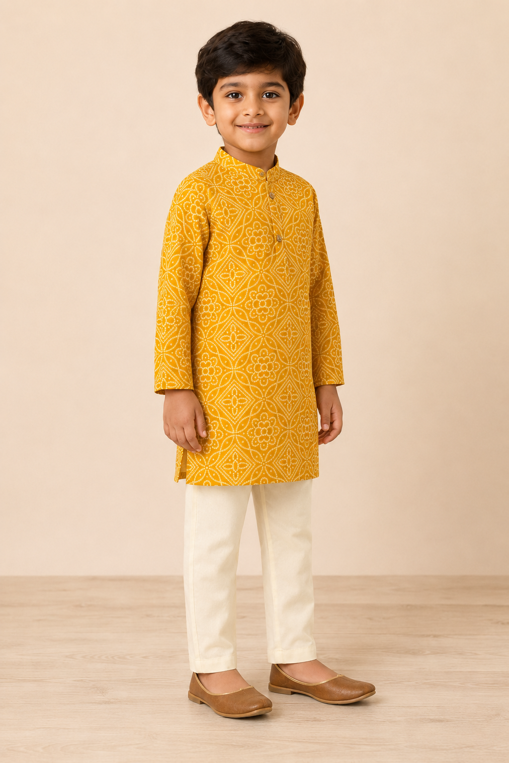 Mustard Yellow Geometric Printed Kurta Pant Set
