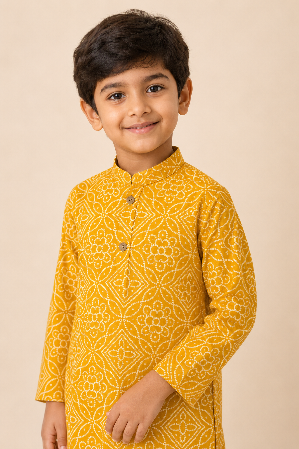Mustard Yellow Geometric Printed Kurta Pant Set