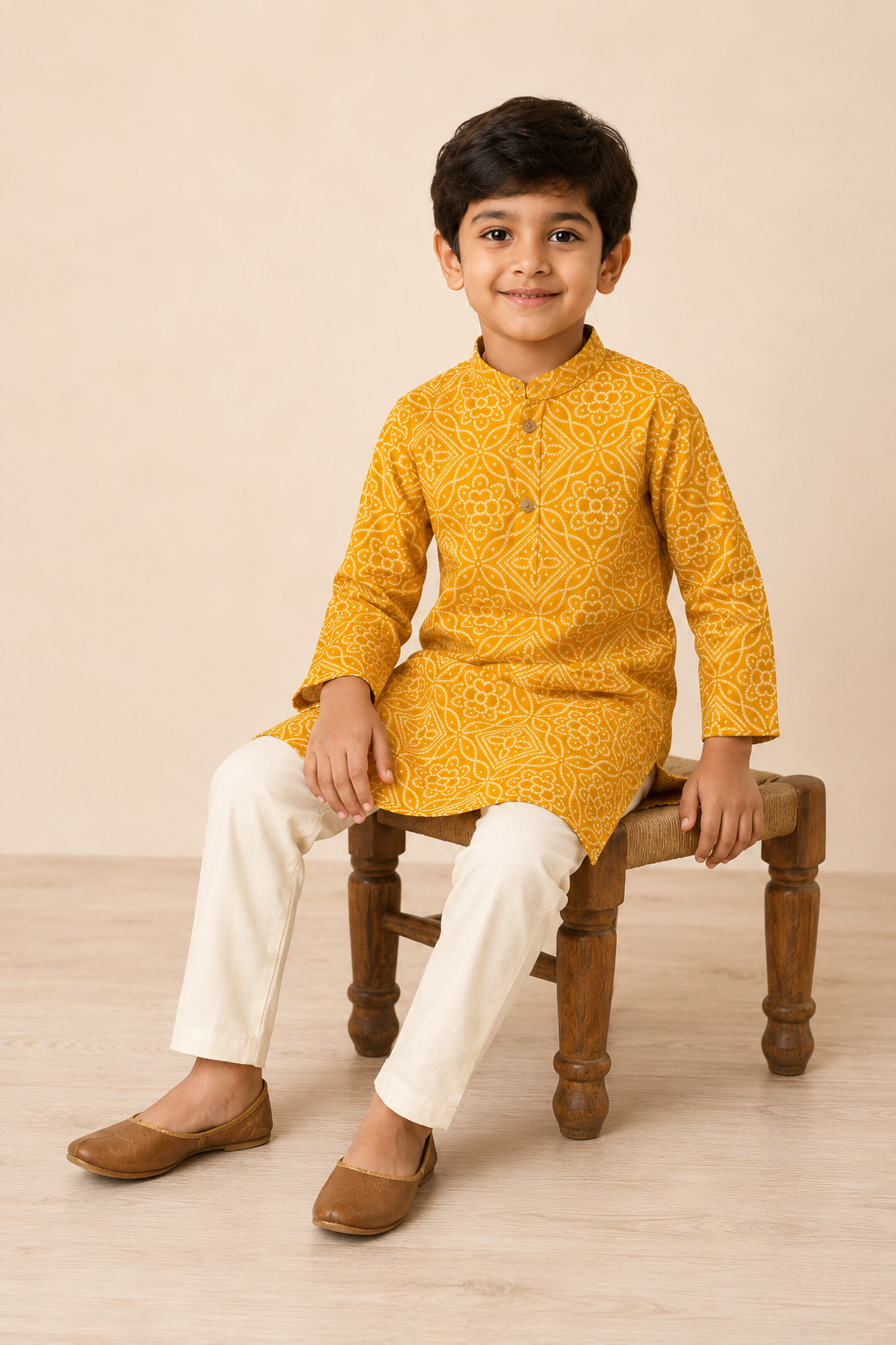 Mustard Yellow Geometric Printed Kurta Pant Set