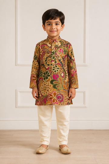 Earthy Brown Paisley Printed Kurta Pant Set