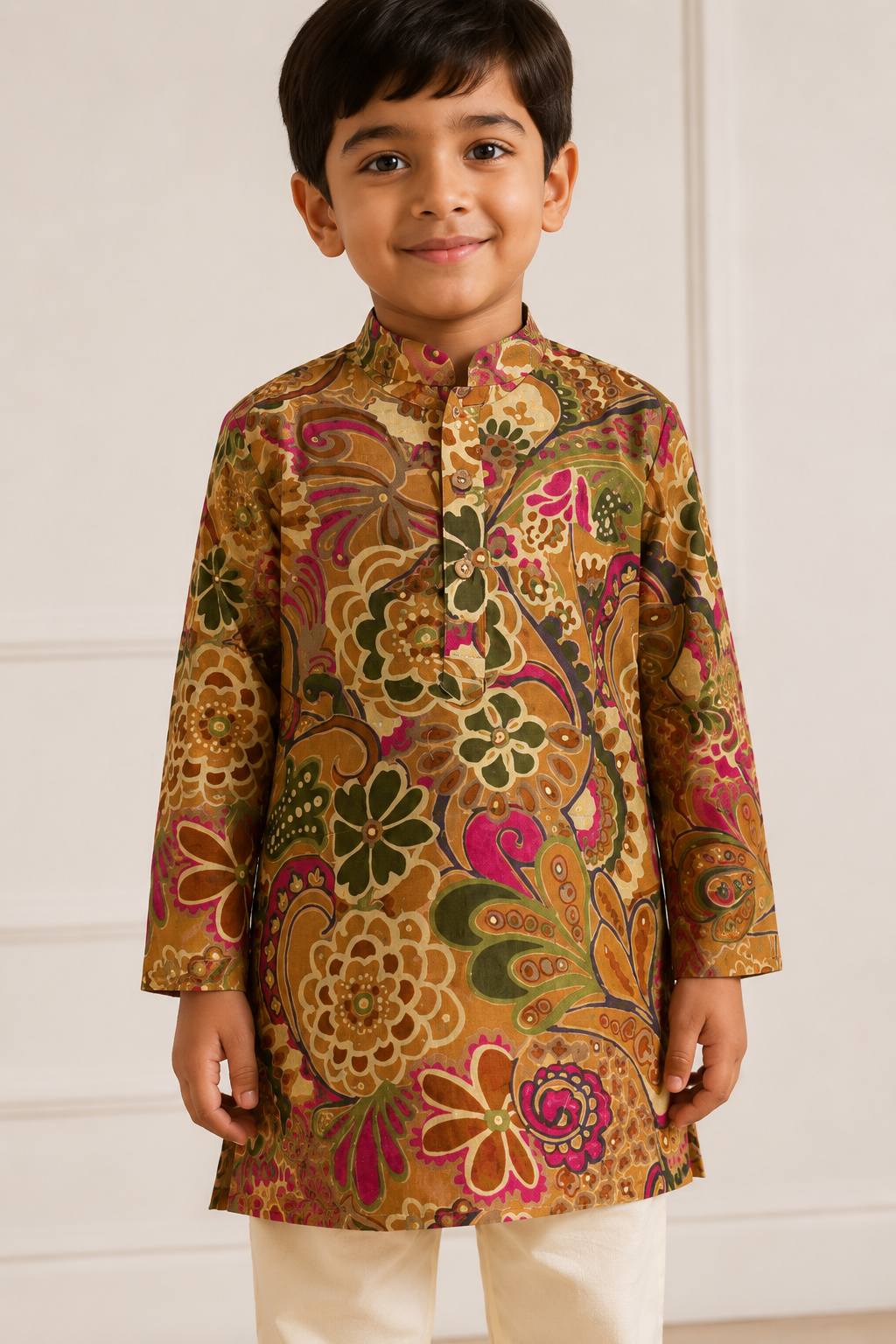 Earthy Brown Paisley Printed Kurta Pant Set