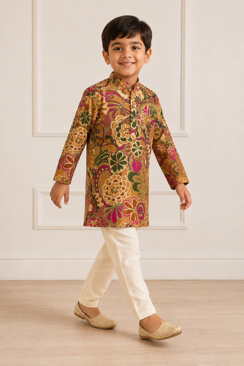 Earthy Brown Paisley Printed Kurta Pant Set