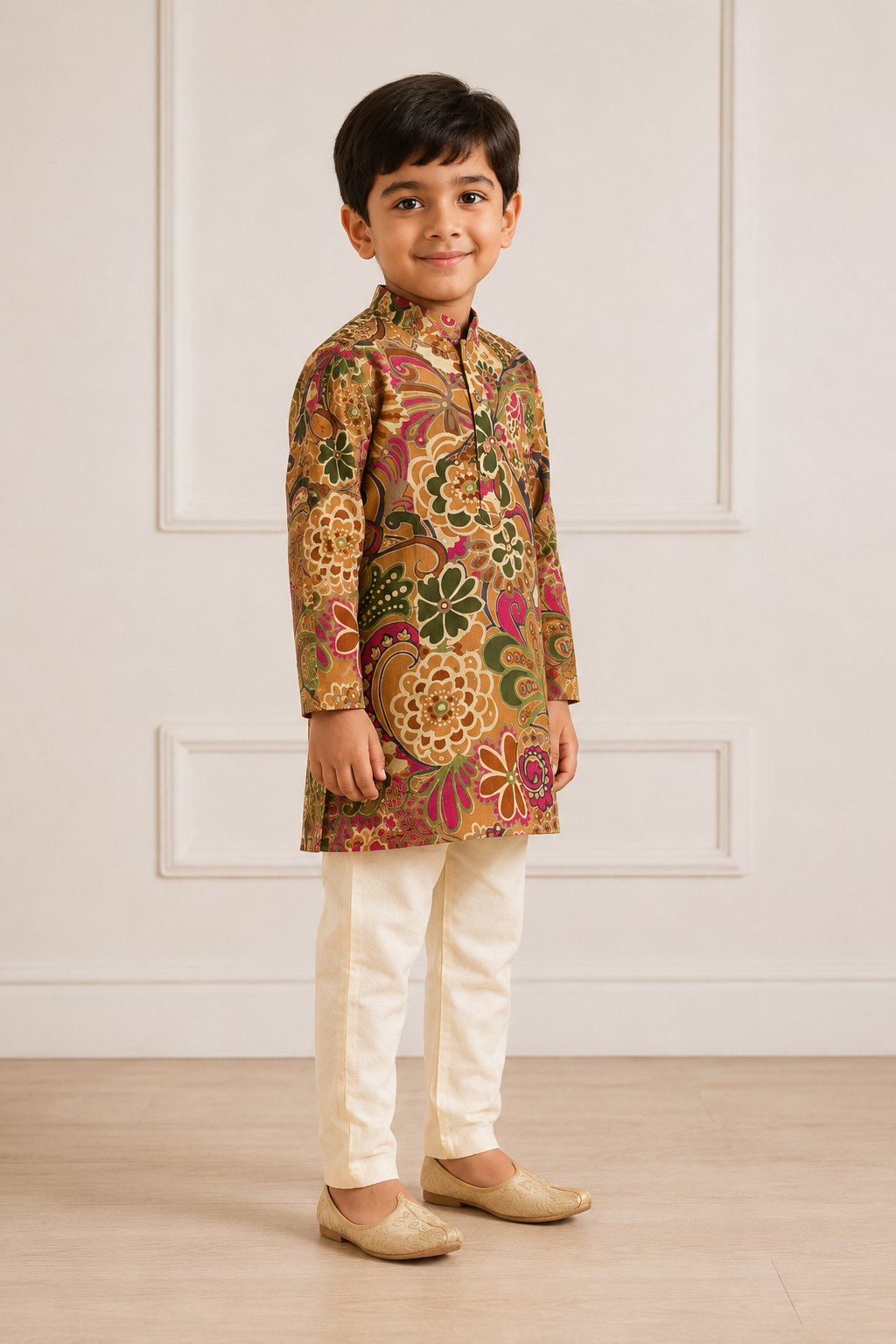 Earthy Brown Paisley Printed Kurta Pant Set
