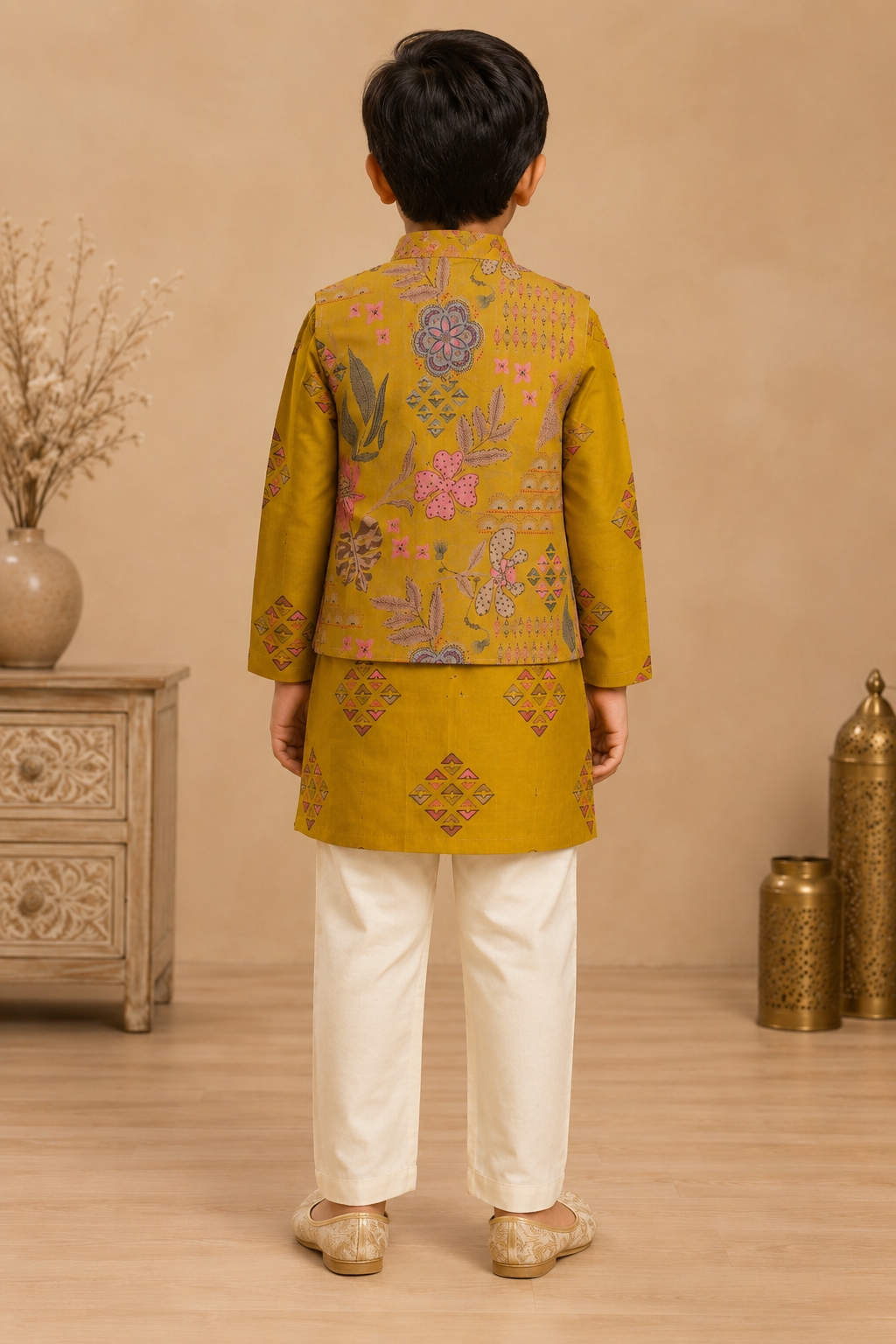 Kesariya Gulmohar Boys Kurta Jacket Set