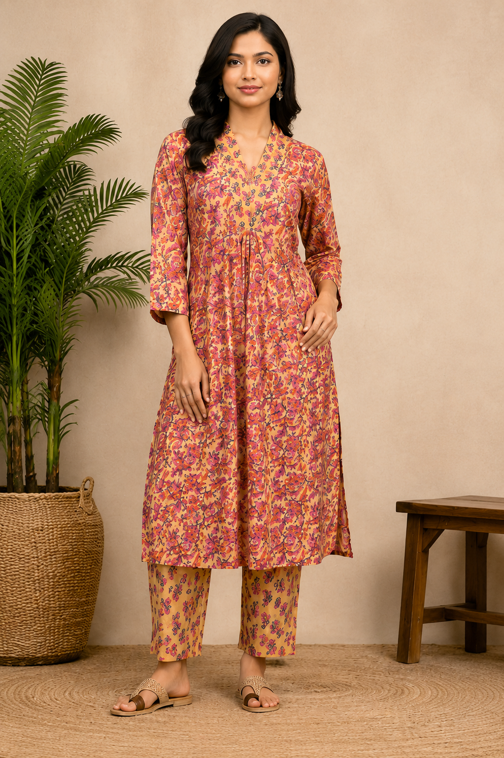Gulbahaar Mustard Floral Ensemble