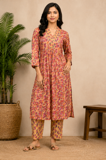 Gulbahaar Mustard Floral Ensemble