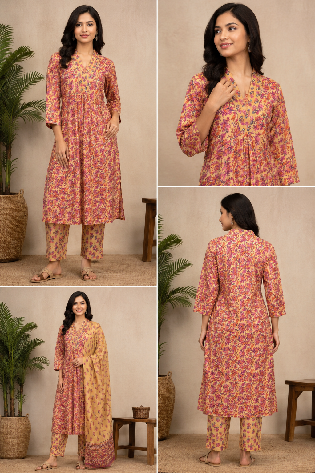 Gulbahaar Mustard Floral Ensemble