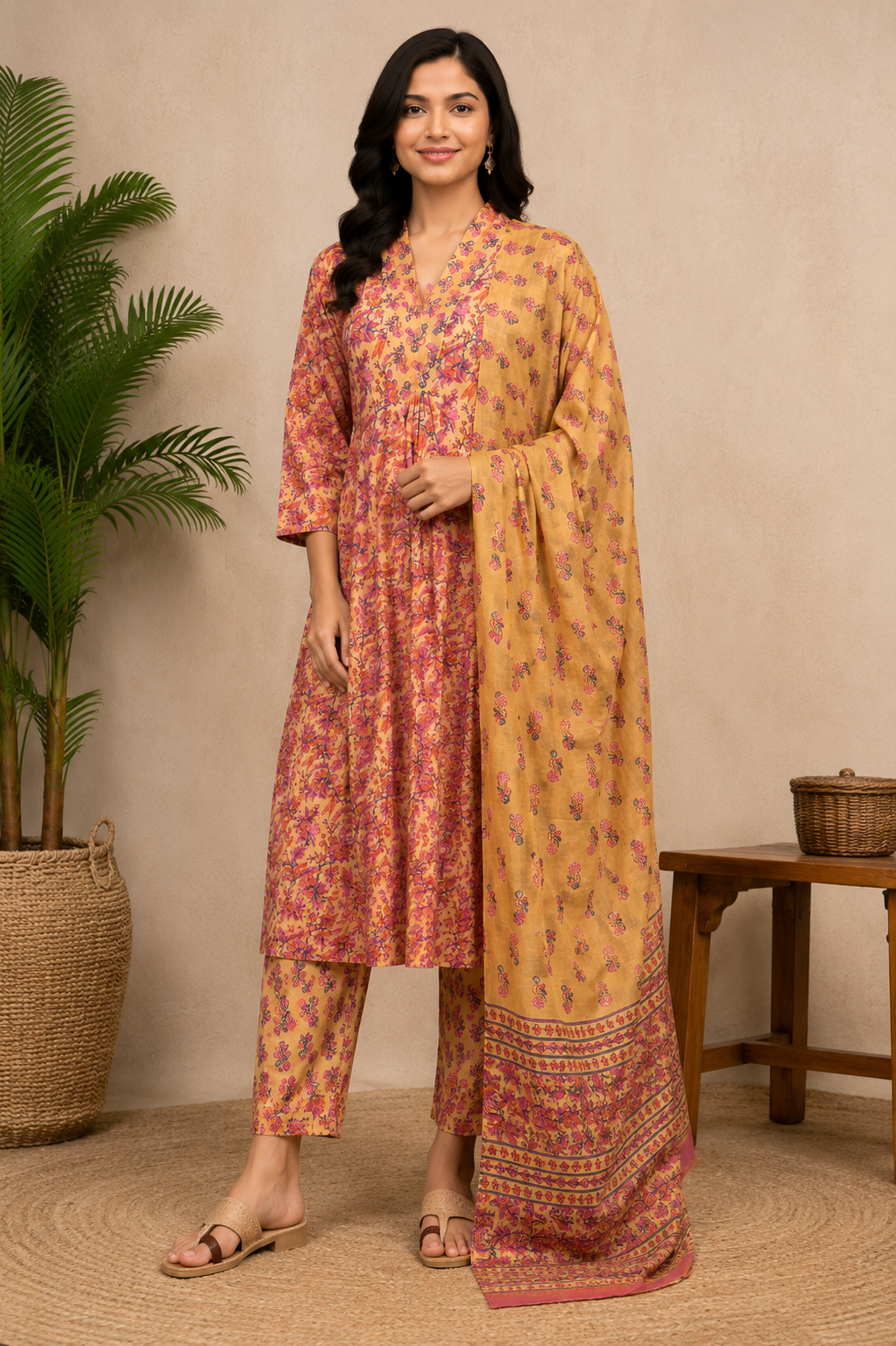 Gulbahaar Mustard Floral Ensemble