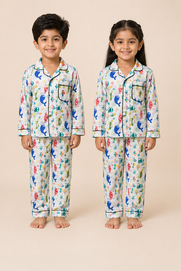 Ocean Whimsy Cotton Nightsuit Set
