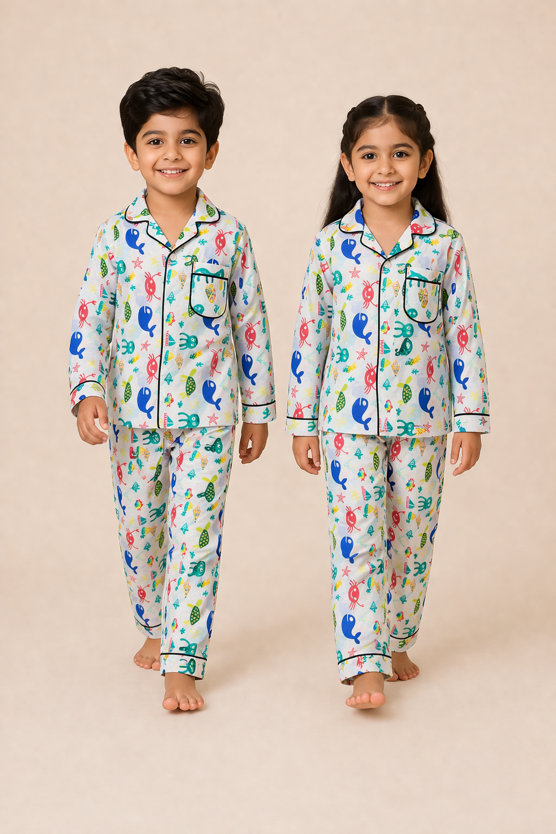 Ocean Whimsy Cotton Nightsuit Set