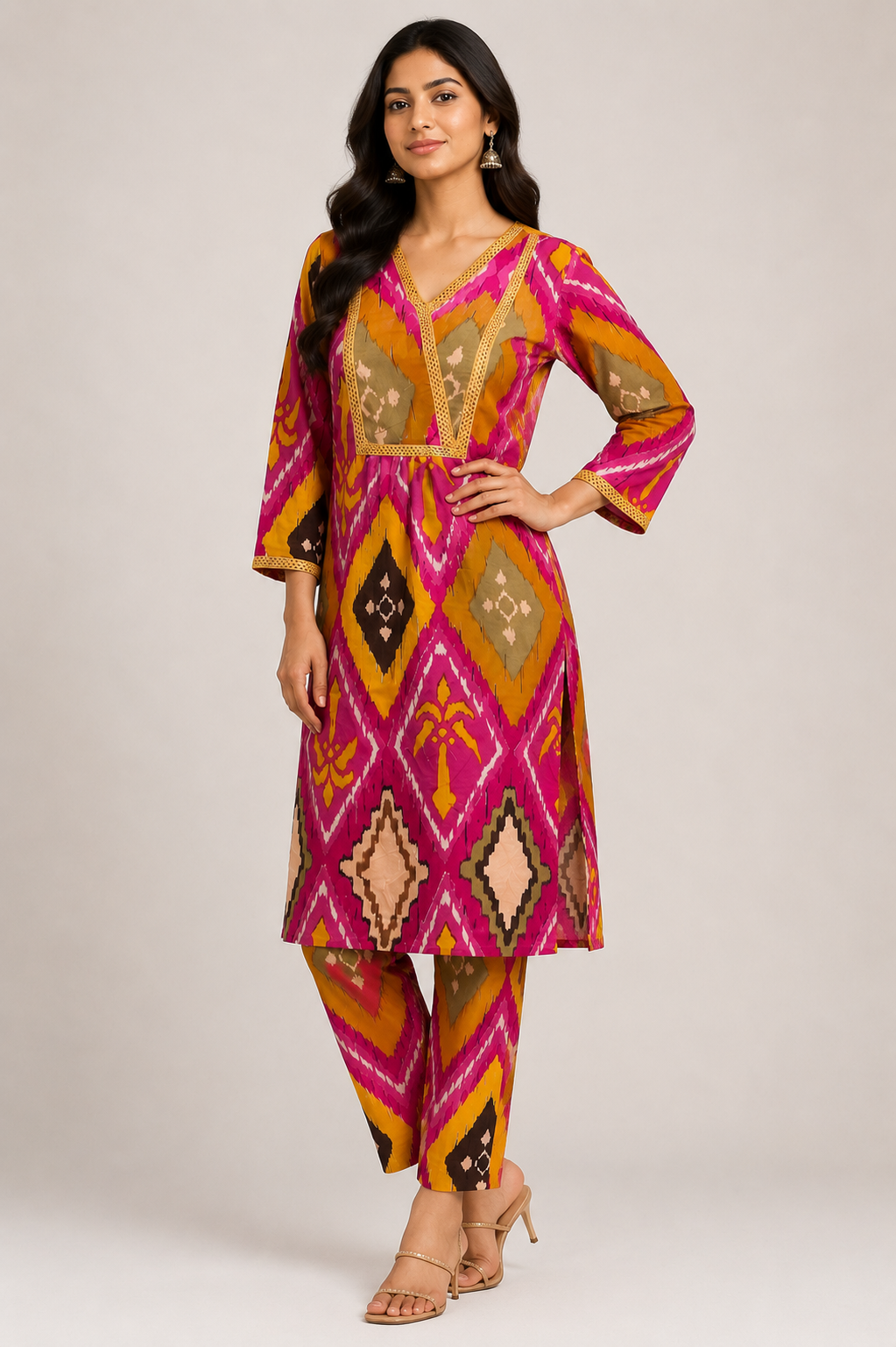 Pink Ikat Cotton Co-ord Set