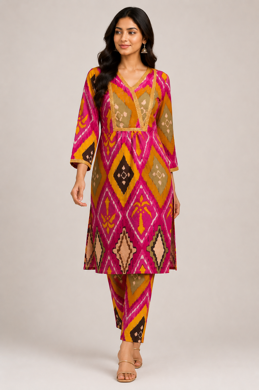 Pink Ikat Cotton Co-ord Set