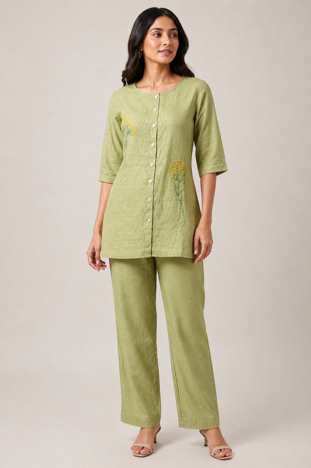 Sage Green Embroidered Cotton Co-ord Set