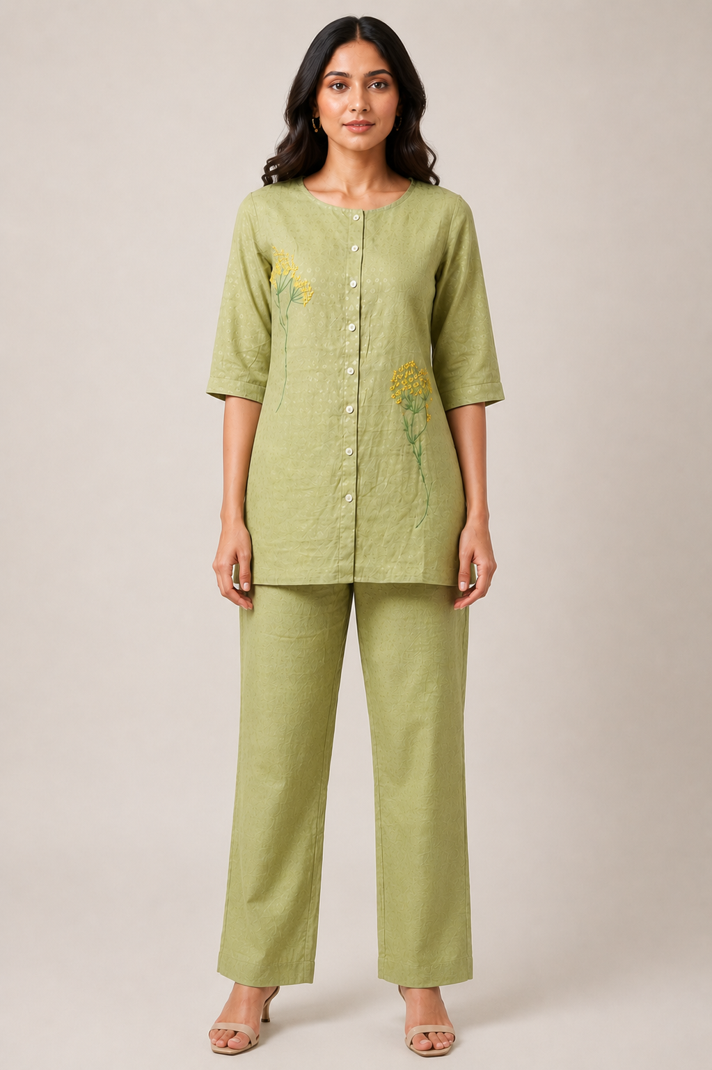Sage Green Embroidered Cotton Co-ord Set