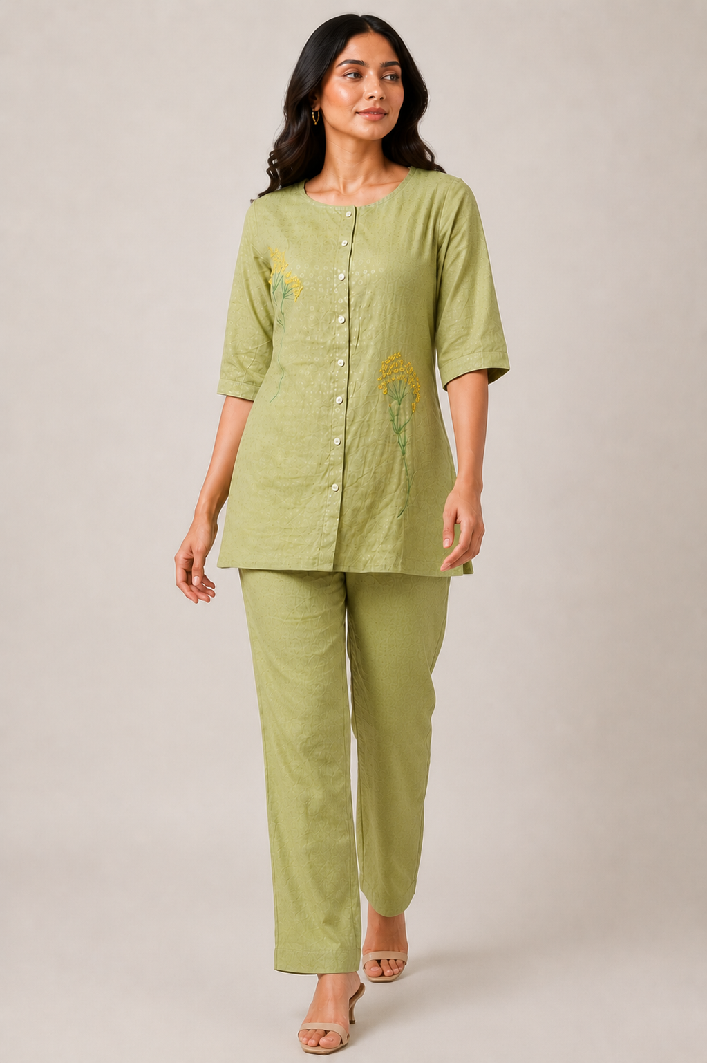 Sage Green Embroidered Cotton Co-ord Set