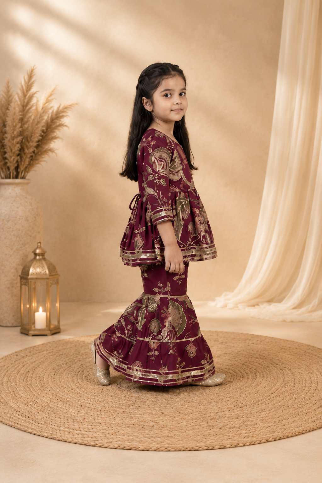 Gulnaar Gold Angrakha Sharara Set