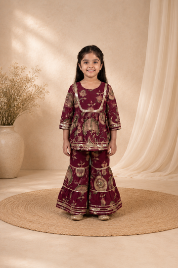 Gulnaar Gold Angrakha Sharara Set