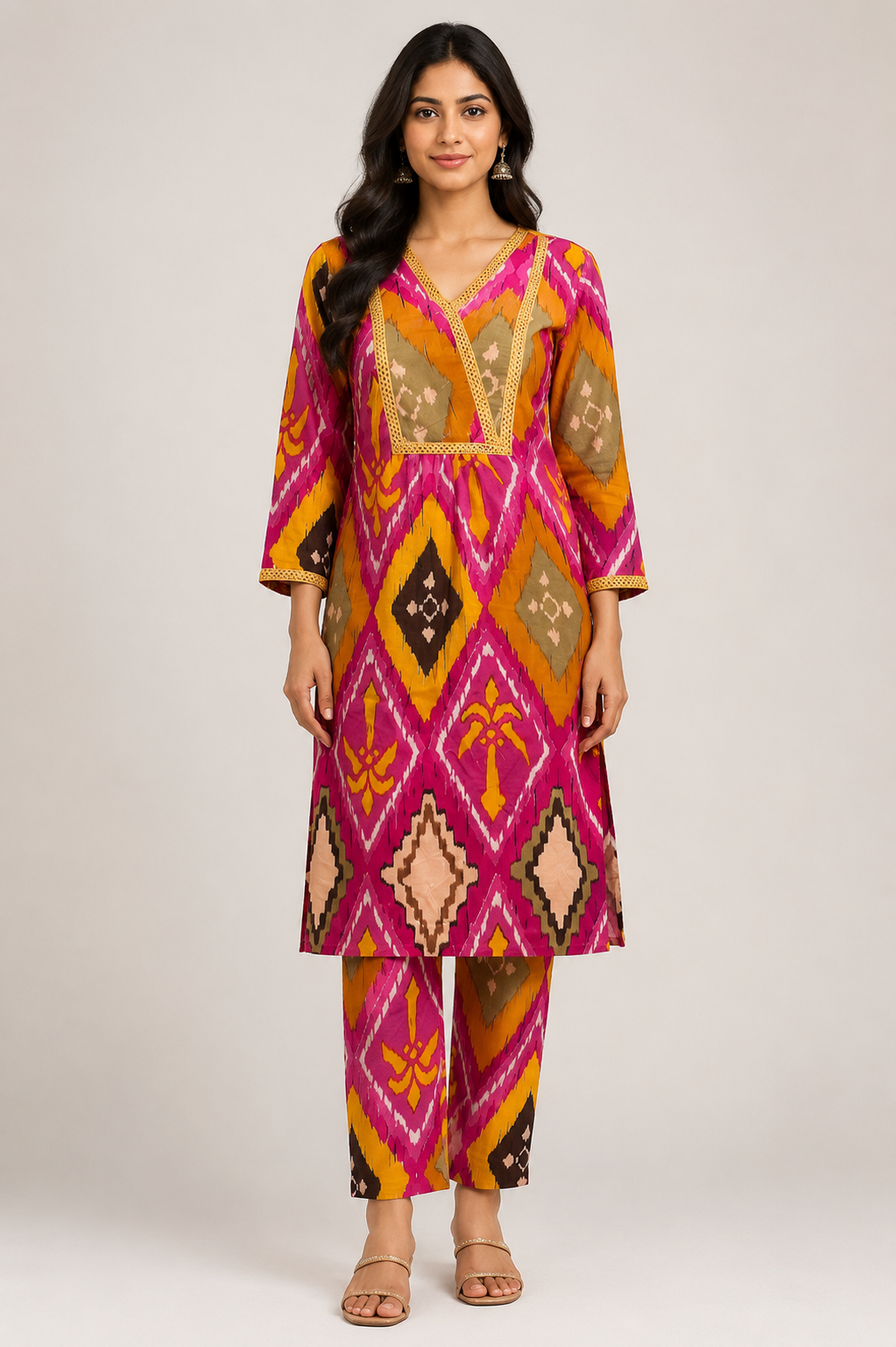 Pink Ikat Cotton Co-ord Set