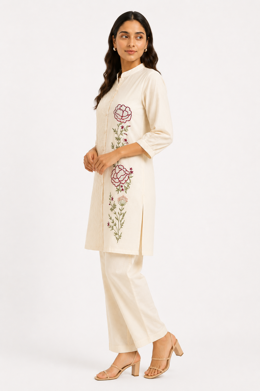 Ivory Floral Embroidered Cotton Co-ord Set