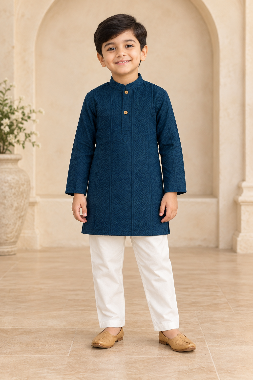 Navy Blue Cotton Kurta Pyjama Set