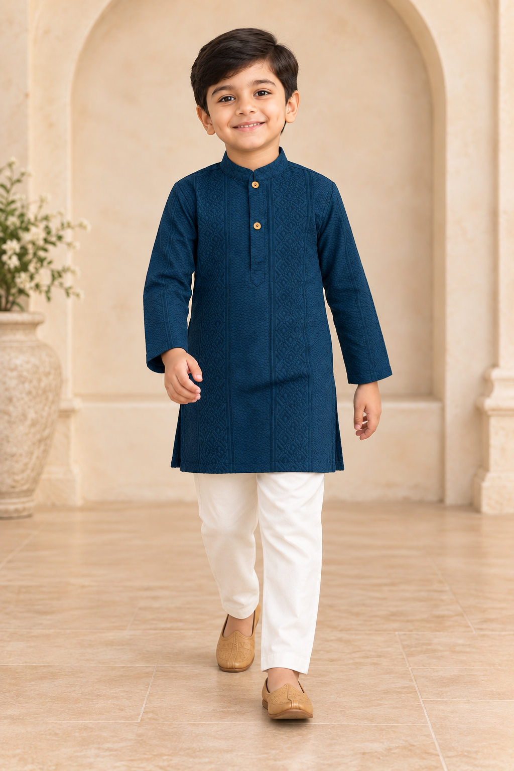 Navy Blue Cotton Kurta Pyjama Set
