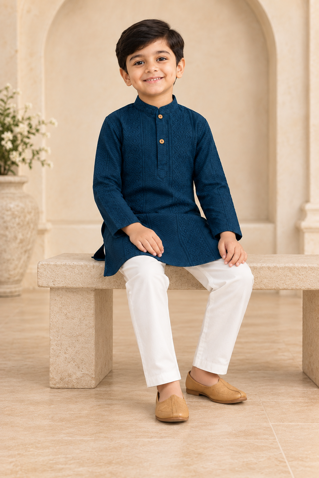 Navy Blue Cotton Kurta Pyjama Set
